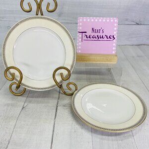 Eschenbach A2254 Black Greek Key Cream Rim Gold Rings Bread Side Plates Set of 2